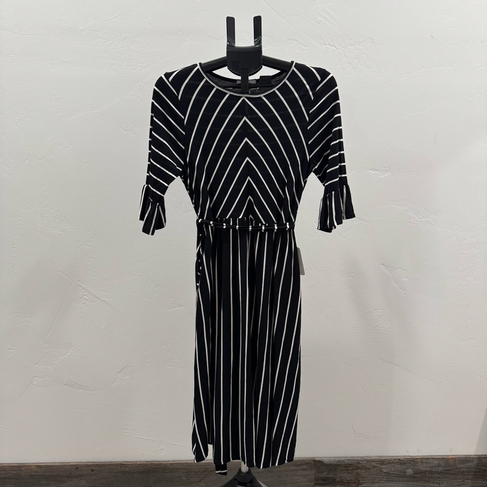 NWT! Hailey & Co. Black & White Striped Midi Dress Belt Women's Size Large